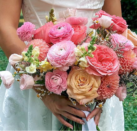 Close-up of a pink wedding bouquet